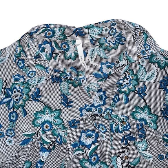 NY Collection Women's Floral Houdstooth Ruffle Sleeve Pearl Blouse Size Large - Picture 4 of 6